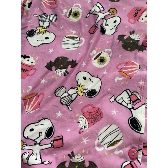 2pc Halloween Snoopy Pajama PJ Set Shorts Women’s Sz XL Hot Cocoa Bats Pink NEW - Picture 12 of 15